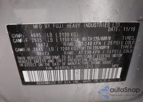 2016 Subaru Outback 2.5I Limited from USA, damaged, VIN 4S4BSALC3G3257317